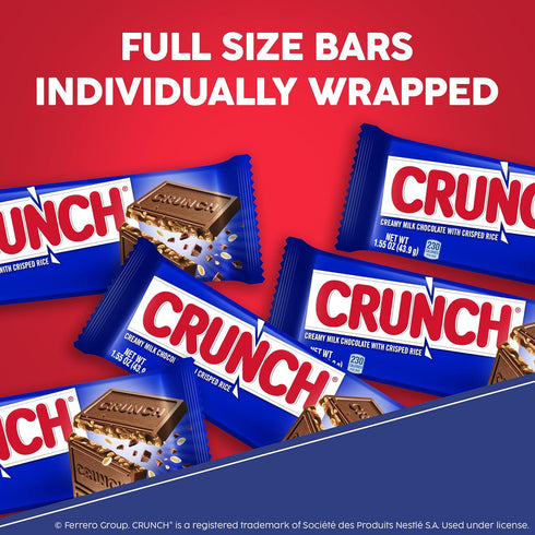 36 1.55 oz CRUNCH Full-Size Candy Bar, Creamy Milk Chocolate with Crunchy Crisped Rice, Individually Wrapped Bars, Each
