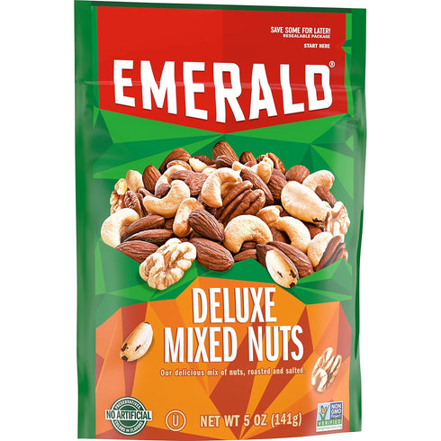 (1-Pack) 5oz Emerald Salted Deluxe Mixed Nuts | Resealable Bulk Bag | Cashews, Almonds, Walnuts, Brazil Nuts, Pecans |
