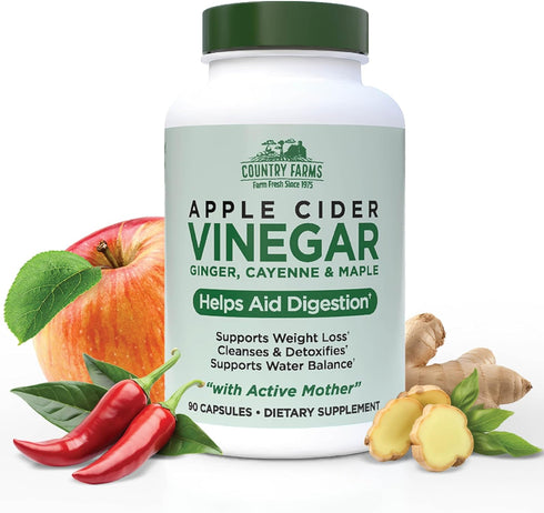 Country Farms Apple Cider Vinegar Capsules, with Ginger, Cayenne and Maple, Helps