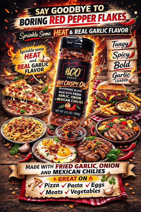 HCO Shake by Hot Crispy Oil | Say Good-Bye to Boring Red Pepper Flakes! An All-Purpose Seasoning Blend of Crisp Garlic