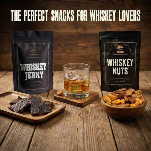 Set Whiskey Nuts & Whiskey Jerky Gift Maple Bourbon Beef Jerky + Sweet & Salty Gourmet Nut Mix For Bourbon & Scotch