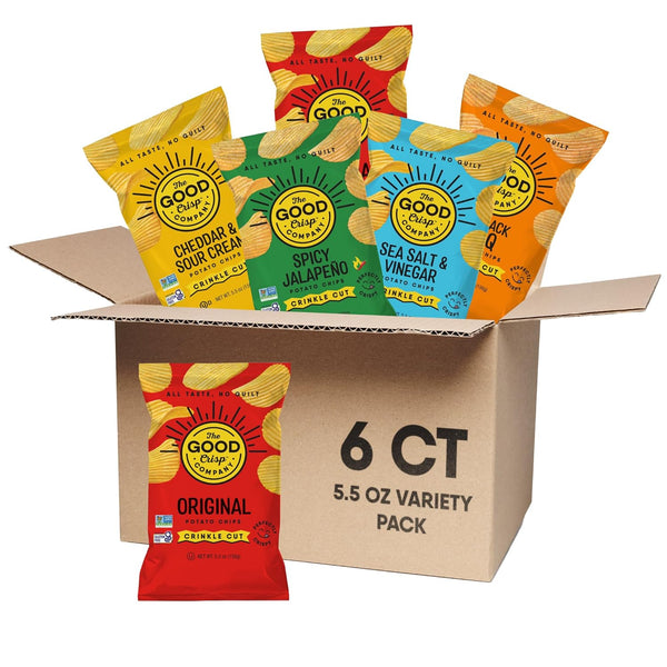 The Good Crisp Company Crinkle Cut Potato Chips, Variety Pack, 5.5 Oz