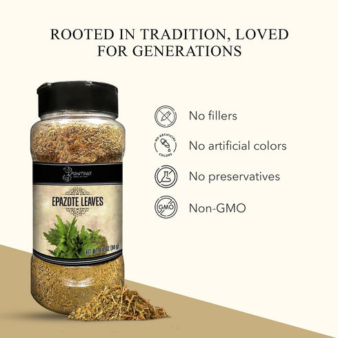 3.17oz (90g) Pontino Dried Epazote Leaves - Dry Epazote Seasoning for Beans, Soup, Scrambled Eggs, Grilled Meat - All