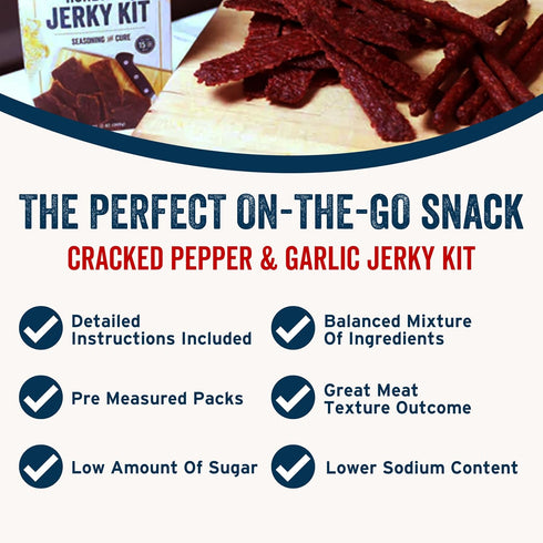 PS Seasoning Jerky Seasoning and Cure Kit (Cracked Pepper & Garlic) - American Association of Meat Processors Grand Champion - Wild Game Hunters - Jerky Cure - Dehydrated - Beef, Turkey, Venison - DIY