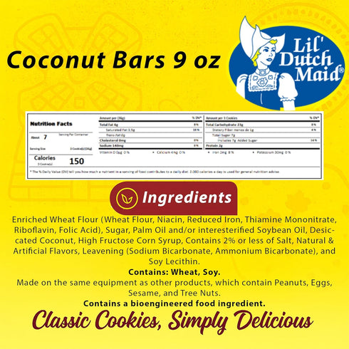 9 oz (Pack 3) Lil Dutch Maid Coconut Bar Cookies | of | Sweet Coconut Classic Snack Cookies