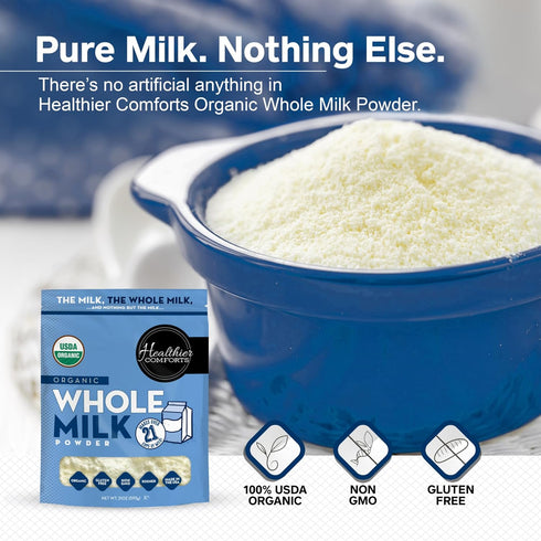 (1.31lb) Healthier Comforts Organic Whole Milk Powder | USDA Organic Dried Milk | Non-GMO, Gluten Free, Kosher