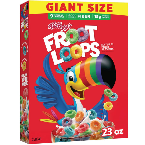 Kellogg's Froot Loops Breakfast Cereal, Good Source of Fiber, 15g Whole Grains,