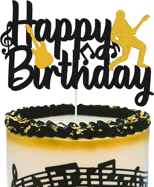 Music Cake Topper Happy Birthday Sign Musical Notes Player Cake Decorations for