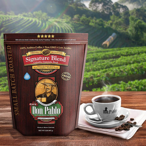 100% (2 Don Pablo Gourmet Coffee - Signature Blend - Medium Dark Roast - Whole Bean Coffee - Arabica Beans - Low