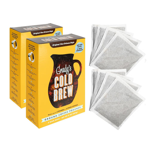 100% 24 GRADYS COLD BREW, New Orleans Style, Arabica Ground Coffee & Chicory Pouches, TWO Boxes of Four Easy-to-Brew