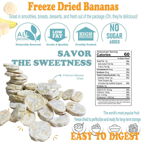 4 (0.53 oz Freeze-Dried Banana Chips Healthy, Gluten-Free, No Sugar Added, Crispy & Delicious Fruit Snacks for Kids