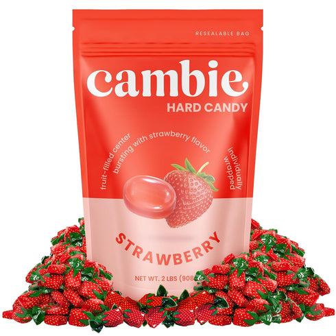 2 lbs Strawberry Hard Candy Individually Wrapped by Cambie, of Strawberry Candy with a Deliciously Sweet Hard Exterior