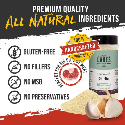10.5oz Lane's Granulated Garlic Seasoning - All Natural Premium Garlic Granules for Cooking and Grilling | No
