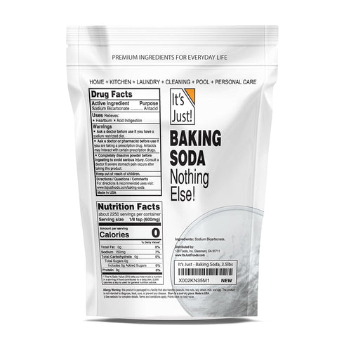 It's Just - Baking Soda, 100% Pure Sodium Bicarbonate, Food Grade, Non-GMO, Made in USA, Cooking, Baking, Aluminum Free (3.5 Pound)