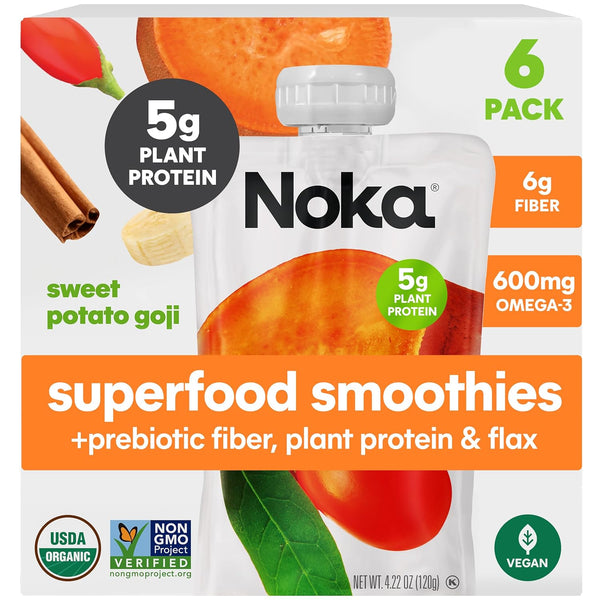 Noka Superfood Fruit Smoothie Pouches, Sweet Potato Goji, Healthy Snacks with Flax