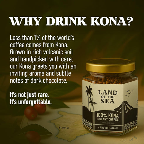 Land of the Sea 100% 1.5oz (1 Pack 22 KONA COFFEE - Premium Freeze Dried Instant Coffee - Low Acid Coffee - Medium