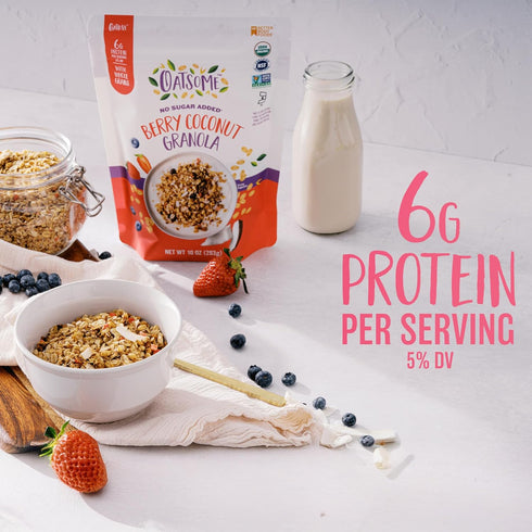 6g 10 Oz Oatsome Berry Coconut Granola, No Sugar Added, Gluten Free, Protein, Made with Whole Grain Organic Oats