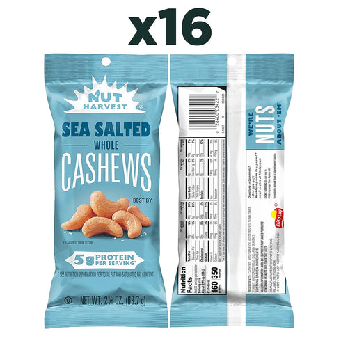 2.25 (Pack 16) Nut Harvest, Sea Salted Whole Cashews, Ounce