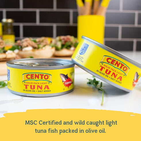 Cento Pack 3 Oz (Pack 12), Solid Light Tuna in Olive Oil, of High Protein, MSC Certified, Wild Caught Tuna Fish