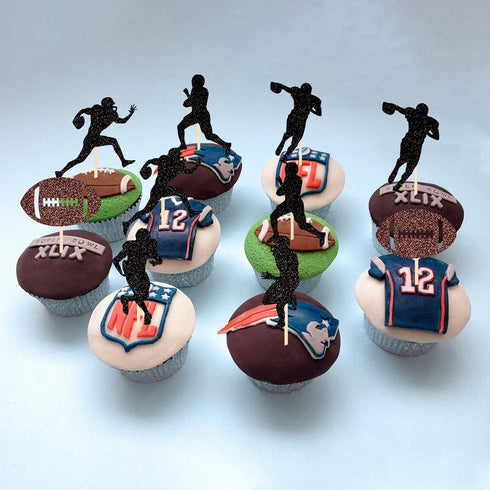 36 PCS Rugby Ball Cupcake Toppers - Football Players Sport Picks for Baby Shower Birthday Party Cake Decorations
