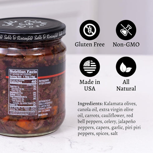 16 oz (Pack 2), Sable & Rosenfeld Spicy Olive Bruschetta in a Jar of Kalamata Mediterranean Sandwich Spread