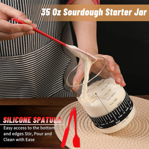 Xileanalee 2 Packs-35 Oz (2 Pro Sourdough Starter Jar Kit Sourdough Bread Starter Jar Kit with Date Marked Feeding