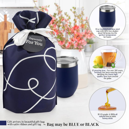 Set 12 Package Tea Lovers Gifts Basket - Gift Include Temperature Retention Cup Special Blend Teabags & Honey Presented