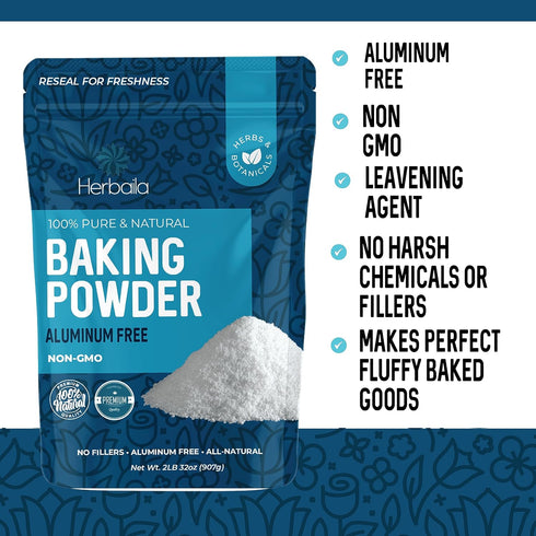 Baking Powder 1lbs Aluminum Free, Double Acting Non-GMO, Batch Tested Leavening Agent for Cooking, 16oz Made in Canada
