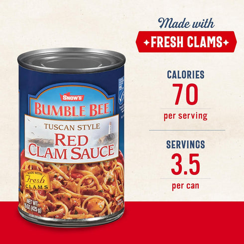 15 oz Snow's Tuscan Style Red Clam Sauce, - Authentic Italian Clam Sauce - Made with Fresh Clams, Garlic & Spices