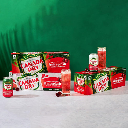 12 oz. 12 Pack (Pack 2) Canada Dry Zero Sugar Cherry Ginger Ale Fruit Splash Soda, fl. Cans