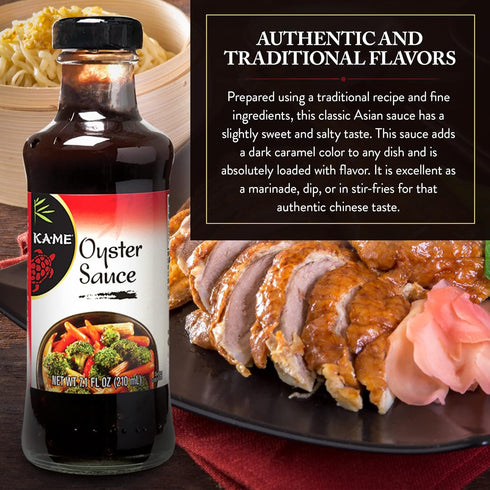 KA-ME Oyster Sauce 7.0 oz, Authentic Asian Ingredients and Flavors, Certified , No Preservatives/MSG, For Marinade, Dipping & Cooking BBQ, Meats, Seafood & Vegetables and Many