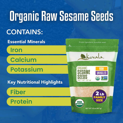 2 lb, 32 oz Kevala Raw Sesame Seeds Unhulled - Crunchy Seasoning with a Nutty Flavor for Healthy Snacks and Noodles