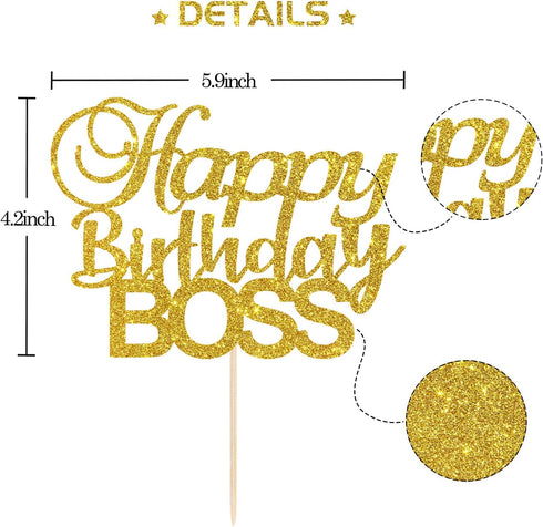Happy Birthday Boss Cake Topper, Gold Glitter for Baby Boy 1st Birthday, Men’s Birthday Party Decorations