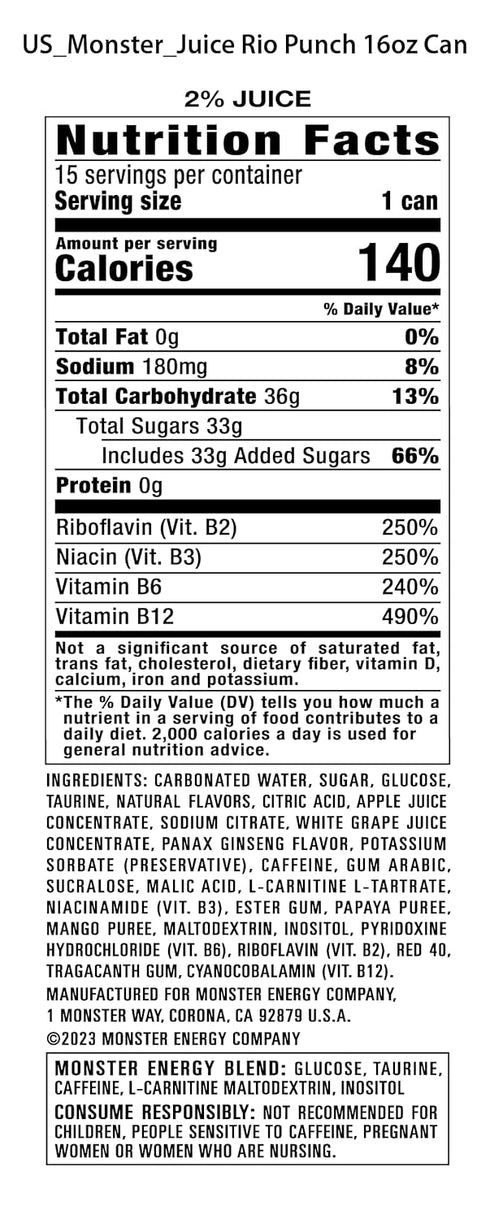16 Pack 15 Monster Energy Juice Rio Punch, Energy Drink, Ounce | Energy + Juice
