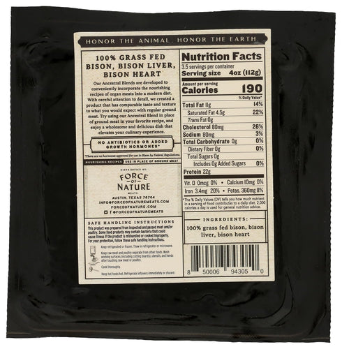 14 OZ Force of Nature Meats Ground Bison, Liver, Heart