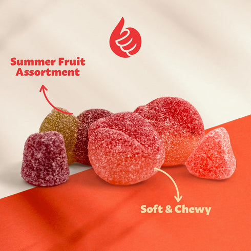 1 Gummies Sour Fruit Jelly Candy Mix | Pound Bag | Vegan with Real Fruit Puree | Cherry, Watermelon, Peach | Gelatin