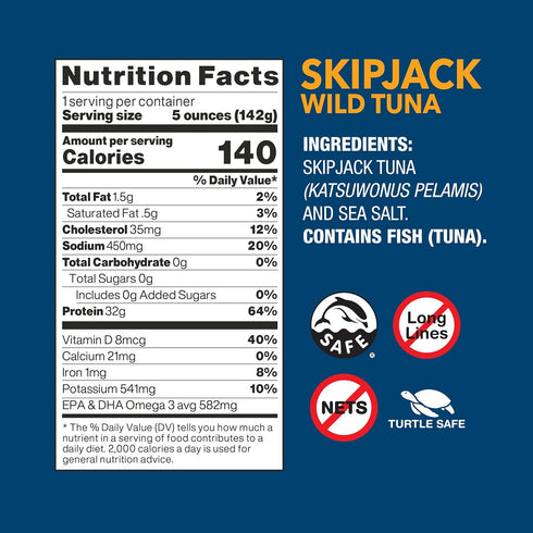 5 (Pack 12) Wild Planet Skipjack Wild Tuna, Sea Salt, Canned Tuna, Pole & Line Sustainably Wild-Caught, Non-GMO