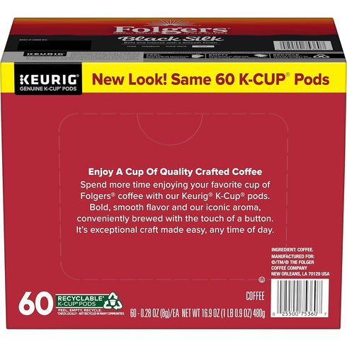 10 Count (Pack 6) Folgers Black Silk Coffee, Dark Roast, Keurig K-Cup Pods, Box