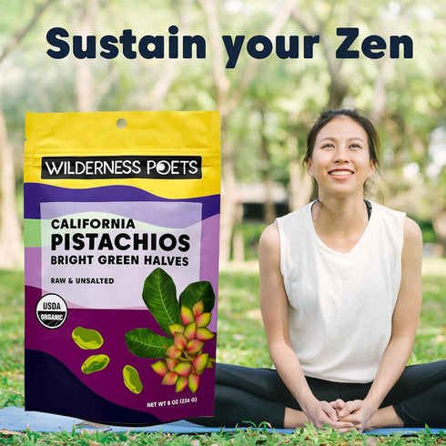 (8 Wilderness Poets, Organic Pistachios - Bright Green Pistachio Nut Halves, No Salt, Grown in California Ounce)