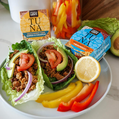 22g 6 oz, Pack 8 Kitchen & Love Wild Caught Skipjack Tuna with Lentils, Red Beans, White Beans & Chickpeas in Olive