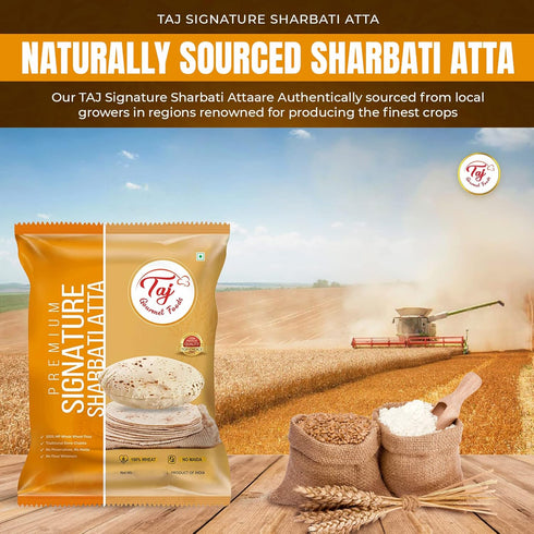 TAJ Gourmet Foods 20-Pounds 100% TAJ Signature Sharbati Atta (Chakki Atta - Stone Ground), Whole Wheat Flour, Chappati