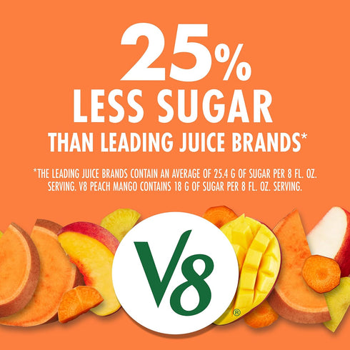V8 100% 46 oz (6 Pack) Peach Mango Fruit and Vegetable Juice, fl Bottle