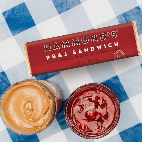 Hammonds Pack 5 Candies Gourmet Chocolate Candy Bars PB&J Sandwich | Sweet Milk Chocolate, Peanut Butter and Jelly