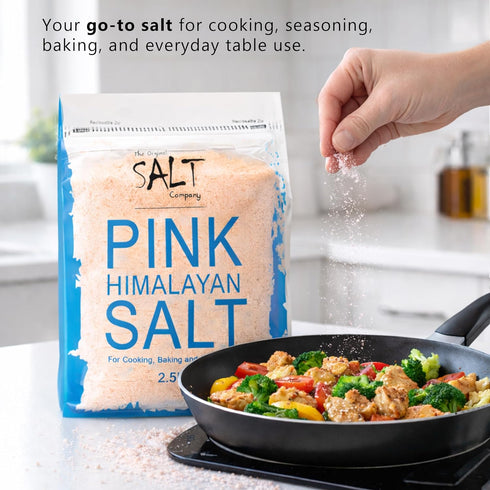 100% (2.5 Lb The Original Salt Company Pink Himalayan Salt, organic, kosher, fine grain, and gluten-free. Perfect