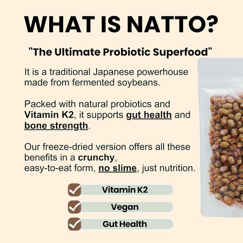 80g (2.82oz) K2 Matcharl Japanese Natto Beans, Freeze-Dried Natto Fermented Soybeans | Nattokinase & Vitamin Probiotic