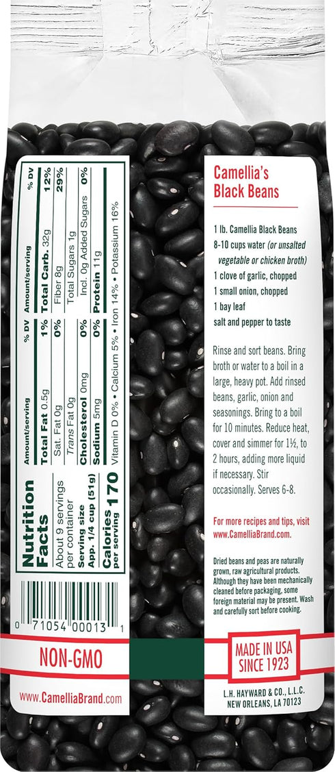 1 (Pack 6) Camellia Brand Dried Black Beans, Frejoles Negros Premium Non-GMO Black Turtle Beans for Soups, Chili