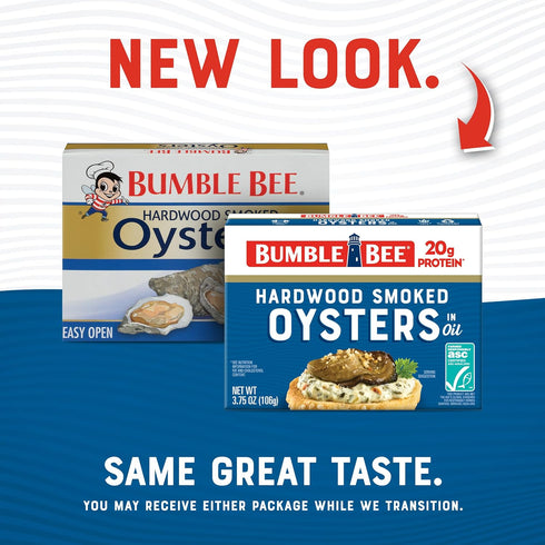 3.75 oz 18g Bumble Bee Canned Hardwood Smoked Oysters, Can - Ready to Eat - Protein per Serving - Gluten Free