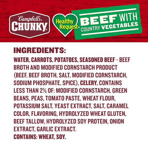 Country 18.8 Oz Campbells Chunky Healthy Request Soup, Beef Soup with Vegetables, Can