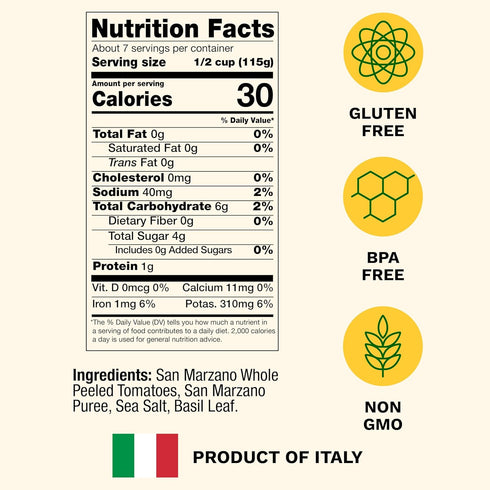 28 Oz, Cento Certified San Marzano Whole Peeled Tomatoes, Canned Plum Tomatoes in Thick Puree with Basil, Grown