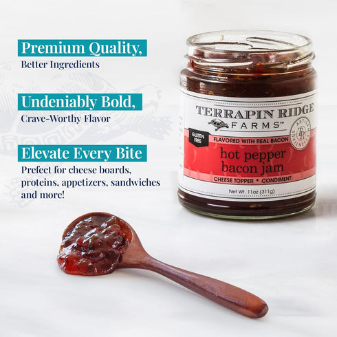 10.5 oz Terrapin Ridge Farms Hot Pepper Bacon Jam Sweet & Spicy Spread with Real Bacon & Jalapeo Gourmet Condiment